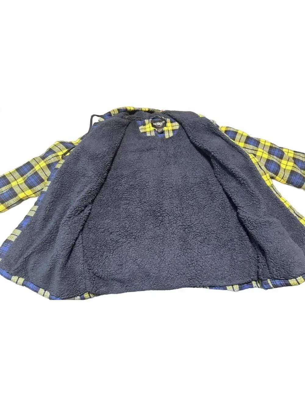 Brooklyn Standard Hoodie Yellow and Navy Blue Plaid Fleece Lined (L)